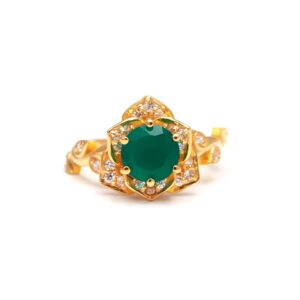 Natural Green Onyx Round Shape 18k Gold Ring