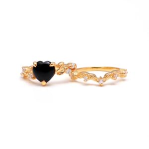 Genuine Black Onyx Heart Shape Ring 18k Gold