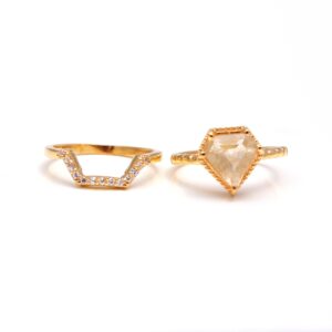 Golden Rutile Diamond Shape Moissanite 18k Gold Ring