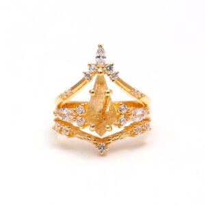 Natural Golden Rutile Moissanite Kite Shape 18k Gold Ring