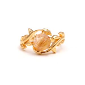 Natural Golden Rutile Leaf Design 18k Gold Ring