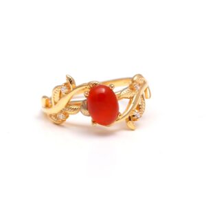 Natural Carnelian Oval Leaf Design 18k Gold Ring
