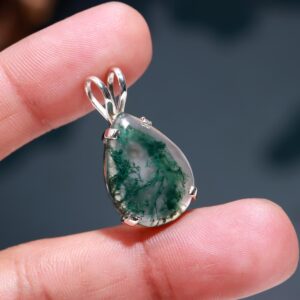 Solid Sterling Silver Designer Jewelry Green Moss Agate Gemstone