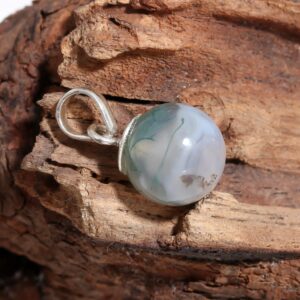 Moss Agate Ball Shape Charm Pendant 925 Sterling Silver Jewelry