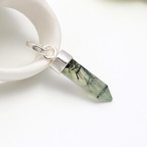 Moss Prehnite 925 Sterling Silver Pencil Shape Pendant