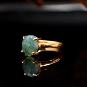 Green Moss Agate Cabochon Oval Shape 18k Gold Ring