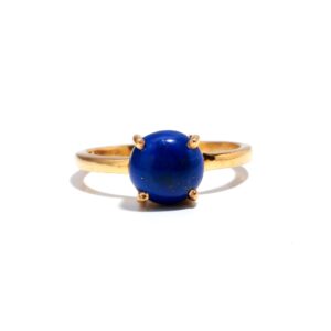 Natural Lapis Lazuli Round Gemstone 18k Gold  Ring