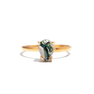 Natural Moss Agate Pear Shape Ring 18K Gold