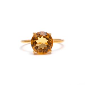Natural Yellow Citrine Round Shape Ring