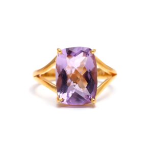 Purple Amethyst Cushion 18k Ring Gold