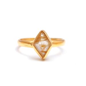 Natural Golden Rutile Kite Shape 18k Gold Ring