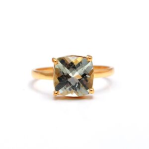 Natural Green Amethyst Cushion Shape 18k Gold