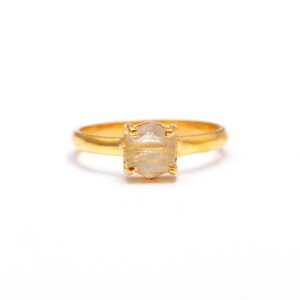 Natural Golden Rutile Hexagon 18k Gold Ring