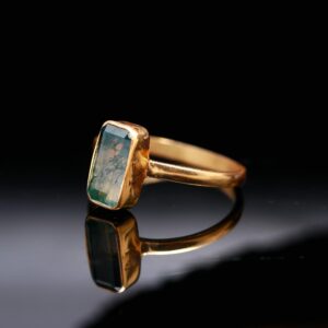 Natural Moss Agate Octagon Shape 18K Gold Ring