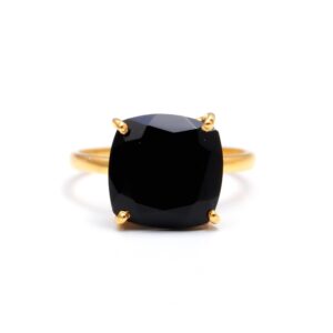 Natural Black Onyx Cushion Shape18k Gold Ring