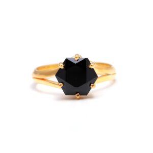 Natural Black Spinel Hexagon Cut 18k Gold Ring
