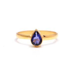 Natural Blue Iolite Pear Shape 18k Gold Ring
