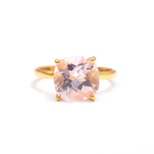 Natural Rose Quartz Cushion Shape 18k Gold Ring