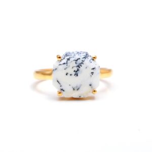 Natural Dendrite Opal Octagon 18k Gold Ring