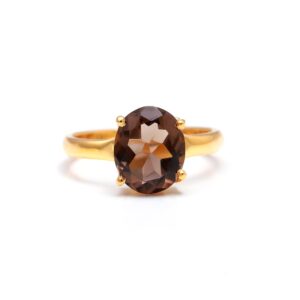Natural Smoky Quartz Oval Shape 18k Gold Ring