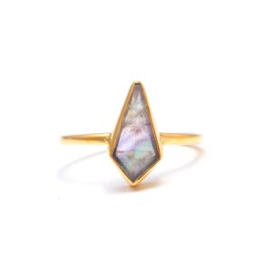 Natural Rainbow Fluorite Kite 18k Gold Ring