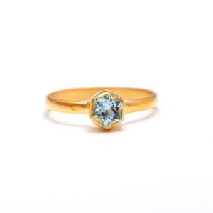 Natural Sky Blue Topaz Hexagon 18k Gold Ring