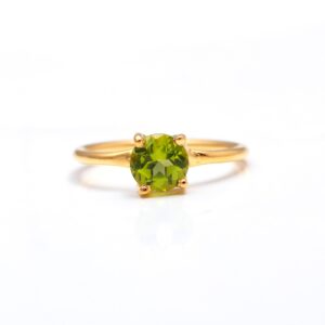 Natural Peridot Round Stone Delicate 18k Gold Ring