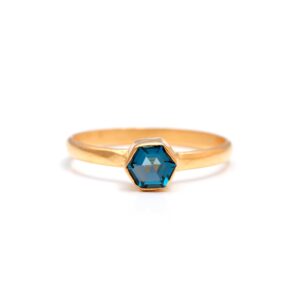 Natural London Blue Topaz Hexagon 18k Gold Ring
