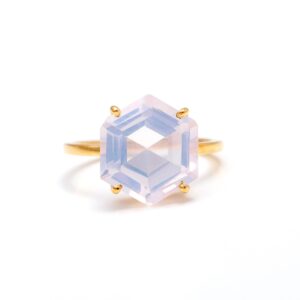 Natural Lavender Quartz Hexagon 18k Gold Ring