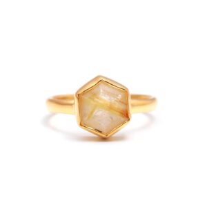 Golden Rutile Hexagon 18k Gold Ring