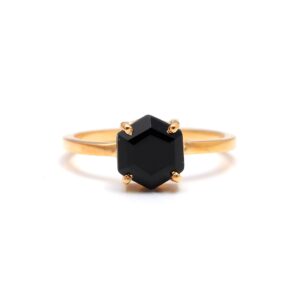 Natural Black Onyx Hexagon 18k Gold Ring