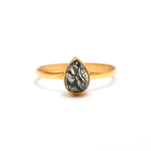 Natural Moss Agate Pear Shape 18K Gold Ring