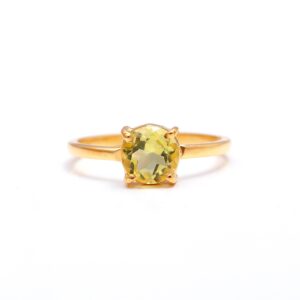 Natural Lemon Quartz Round 18k Gold Ring