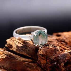Natural Green Moss Agate Sterling Silver Ring