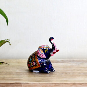 Meenakari Sitting Metal Maroon Elephant – Handcrafted Decorative
