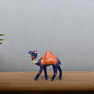Elegant Small Metal Meenakari Blue Camel with Orange Lawazma