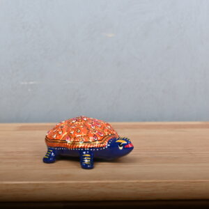 Exquisite Metal Meenakari Blue Tortoise with Vibrant Orange Shell