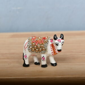 Elegant Metal White Cow with Kundan Meenakari – A Divine Blend of Purity & Artistry