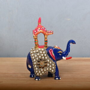 Royal Metal Blue Elephant with Kundan Meenakari Palki – A Grand Symbol of Elegance & Heritage