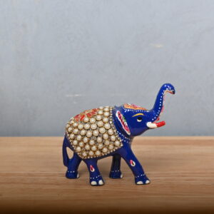 Majestic Metal Blue Elephant with Kundan Meenakari – A Royal Fusion of Artistry & Heritage