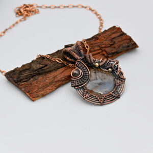 Montana Agate Gemstone Copper Wire Wrapped Pendant