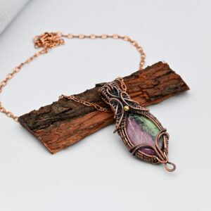 Ruby Zoisite Gemstone Copper Wire Wrapped Pendant