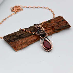 Red Quartz Gemstone Copper Wire Wrapped Pendant