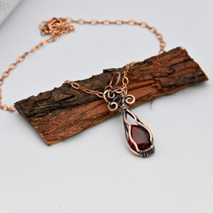 Red Quartz Gemstone Copper Wire Wrapped Pendant