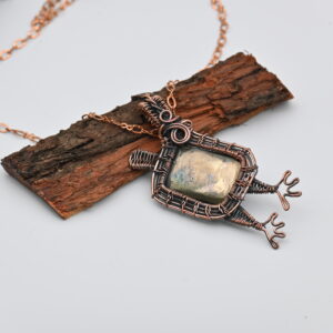 Golden Pyrite Gemstone Copper Wire Wrapped Pendant