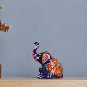 Meenakari Sitting Metal Orange Elephant – Handcrafted Decorative