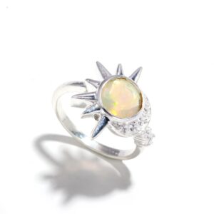 Natural Ethiopian Opal Round Sterling Silver Ring