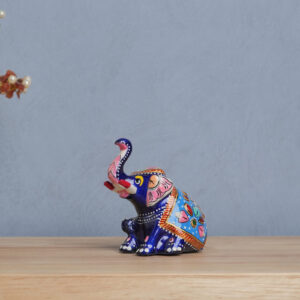 Meenakari Sitting Metal Sky-Blue Elephant – Handcrafted Decorative