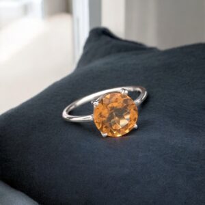 Citrine Round Gemstone Real Sterling Silver Ring