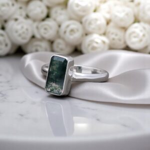 Moss Agate Sterling Silver Octagon Ring